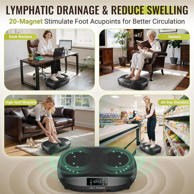 Vibration Plate, Whole Body Workout Vibration Fitness Platform for Lymphatic Drainage, with Inflatable Cushion, 2 Resistance Bands