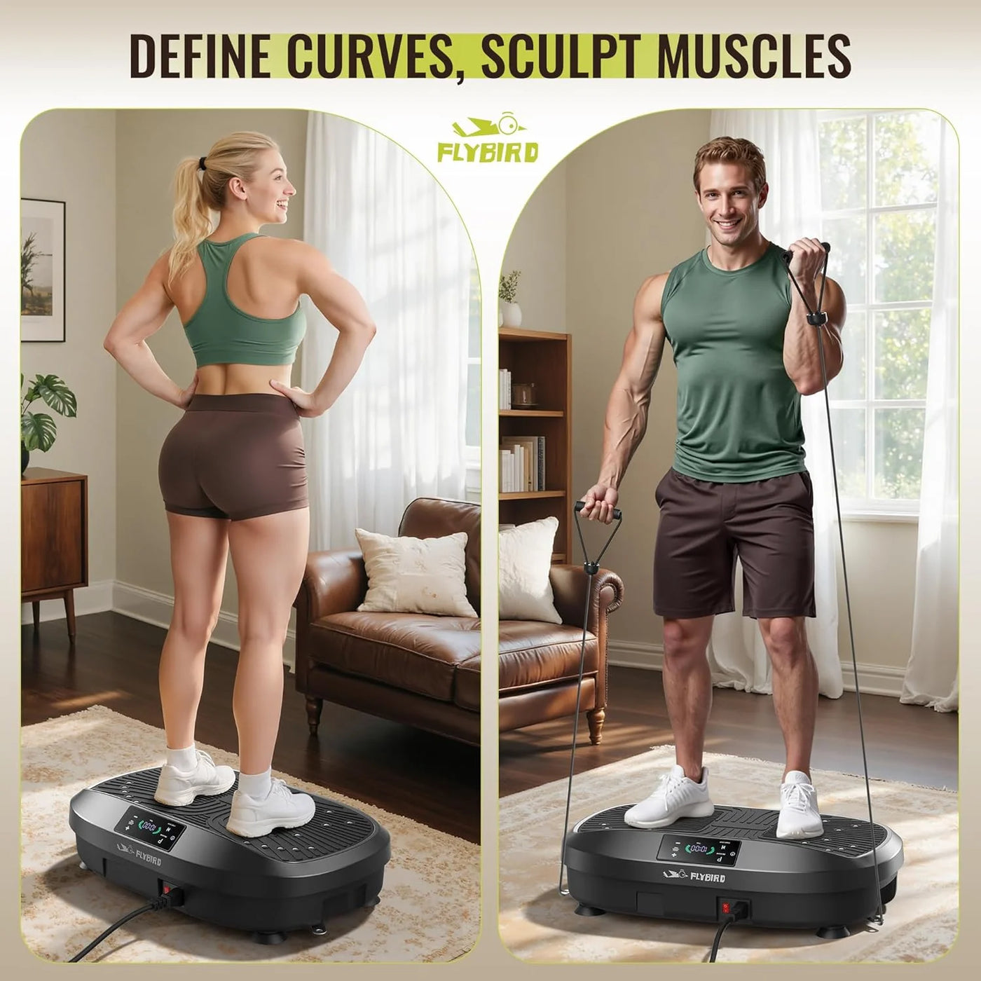 Vibration Plate, Whole Body Workout Vibration Fitness Platform for Lymphatic Drainage, with Inflatable Cushion, 2 Resistance Bands
