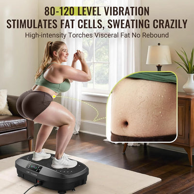 Vibration Plate, Whole Body Workout Vibration Fitness Platform for Lymphatic Drainage, with Inflatable Cushion, 2 Resistance Bands