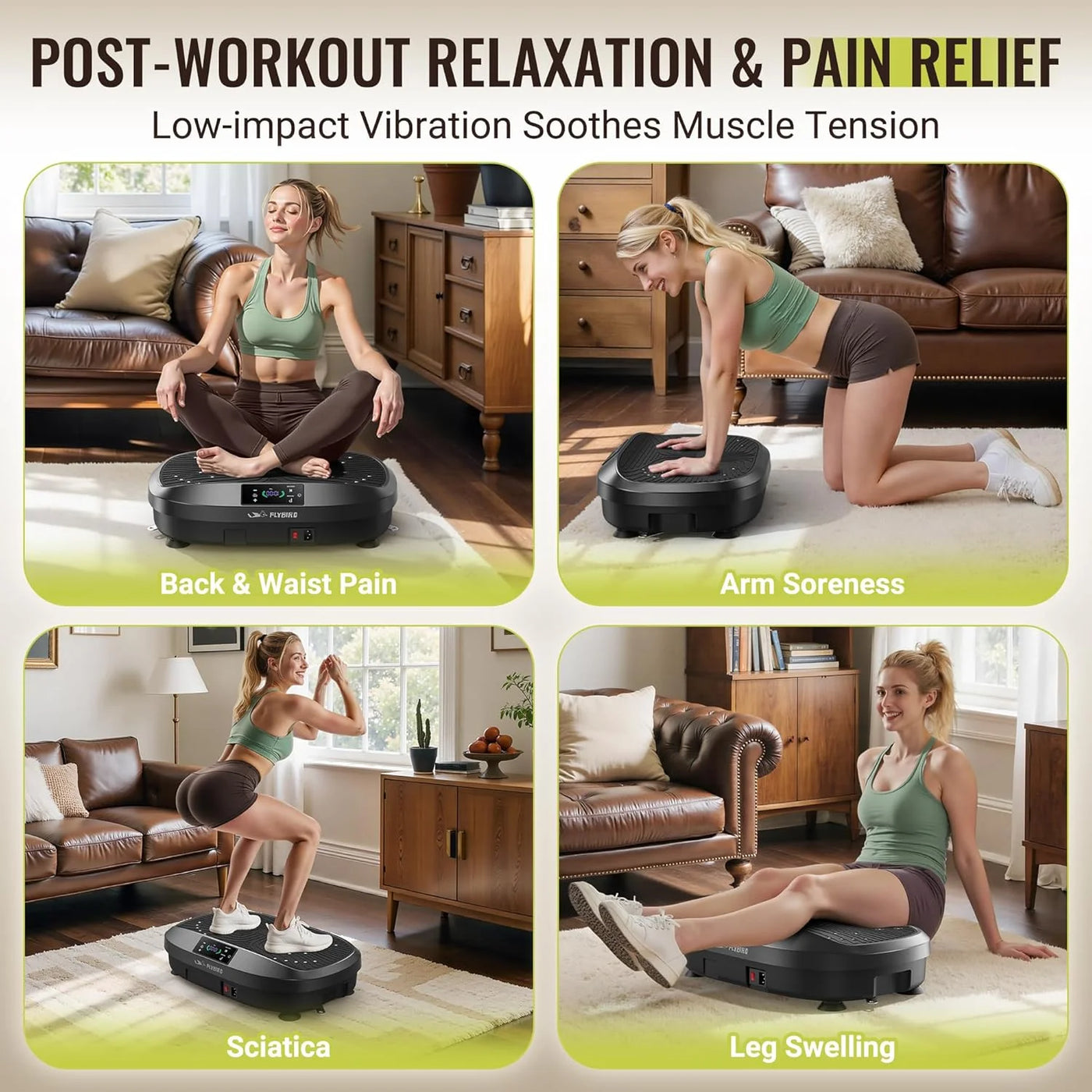 Vibration Plate, Whole Body Workout Vibration Fitness Platform for Lymphatic Drainage, with Inflatable Cushion, 2 Resistance Bands