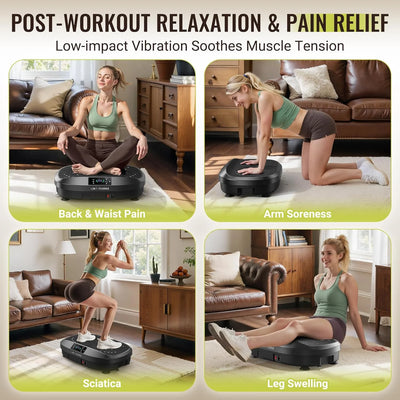 Vibration Plate, Whole Body Workout Vibration Fitness Platform for Lymphatic Drainage, with Inflatable Cushion, 2 Resistance Bands